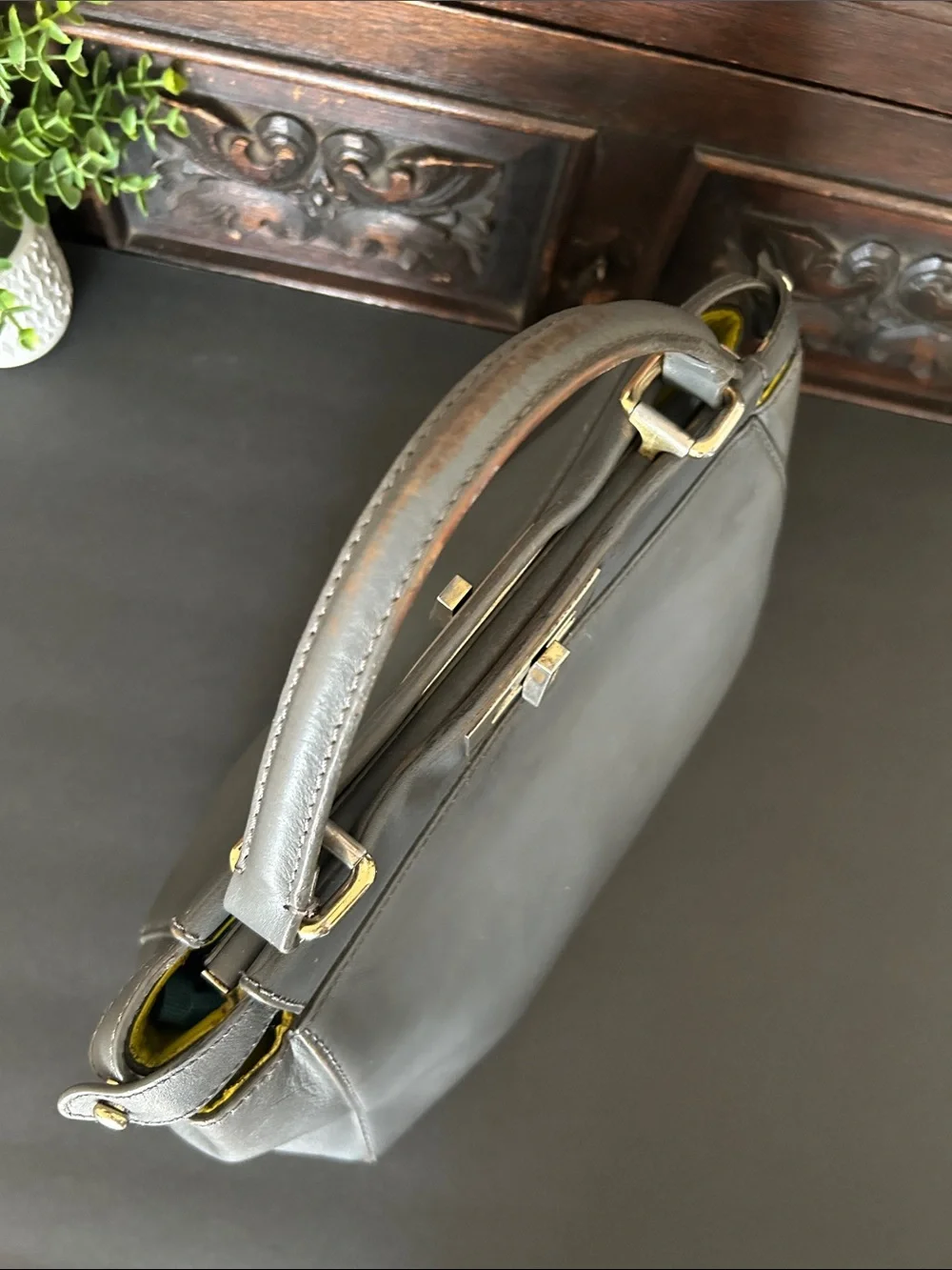 Gray Leather Top-Handle Women’s Bag